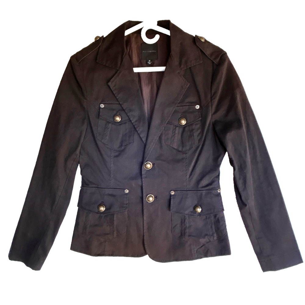 VTG Military Blazer Jacket Women M Gold Metal Buttons Epaulets Utility Cargo Y2k